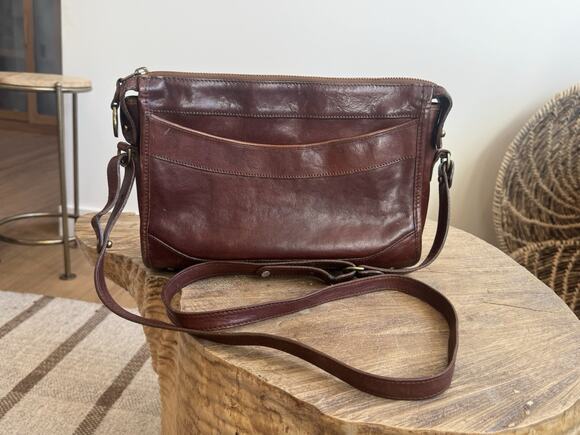 Brahmin Handbags - Vintage Brahmin Cognac Brown Leather Crossbody Zip Purse USA Classic Medium